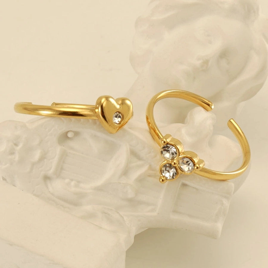 Stainless Steel 18K Gold Plated Simple Style Inlay Heart Shape Knot Flower Rhinestones Open Ring-Bijou Crush