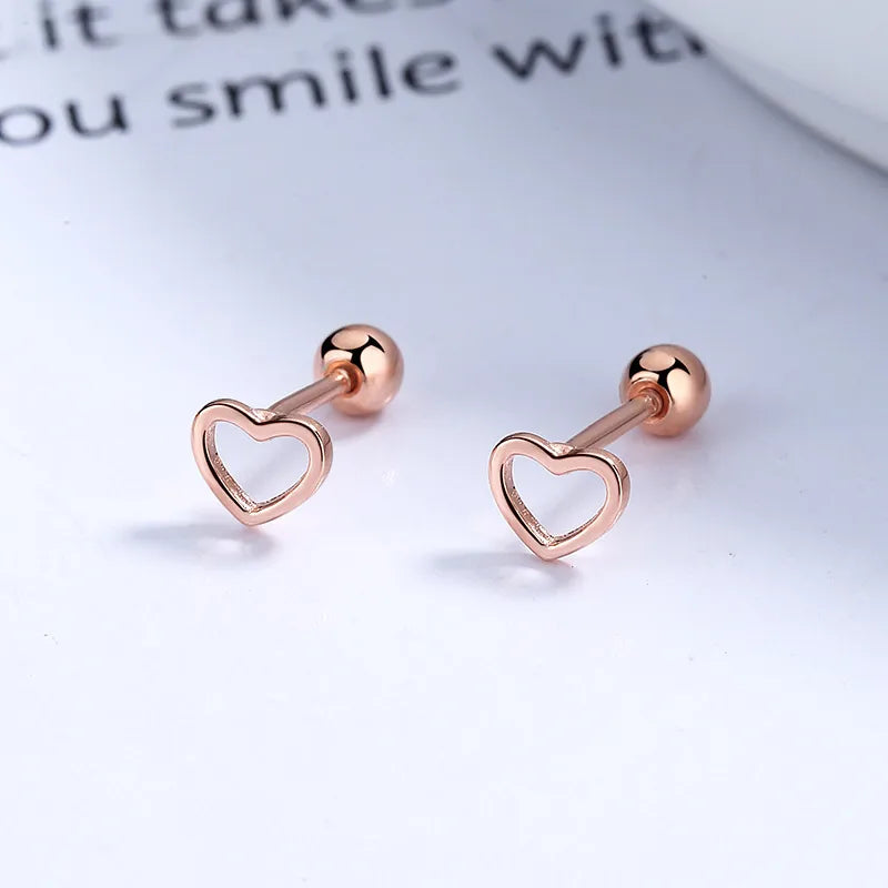 925 Sterling Silver Heart Shape Screw Back Stud Earrings-Bijou Crush