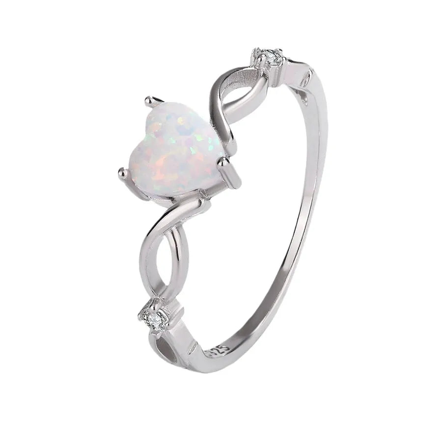 925 Sterling Silver Opal Heart Shape Ring-Bijou Crush