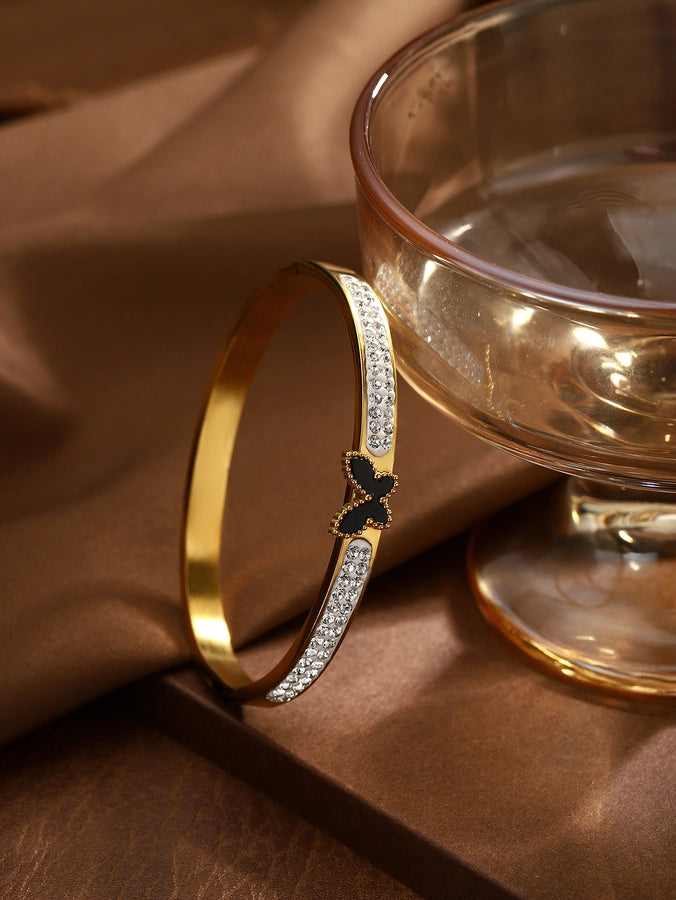 Fly High Elegant Butterfly 304 Stainless Steel Zircon Bangle Bracelet-Bijou Crush