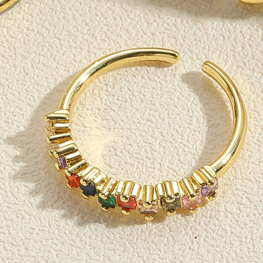 Vintage-Inspired Simple Round Copper-Plated Open Ring with Zircon Inlay and 14K Gold Plating-Bijou Crush