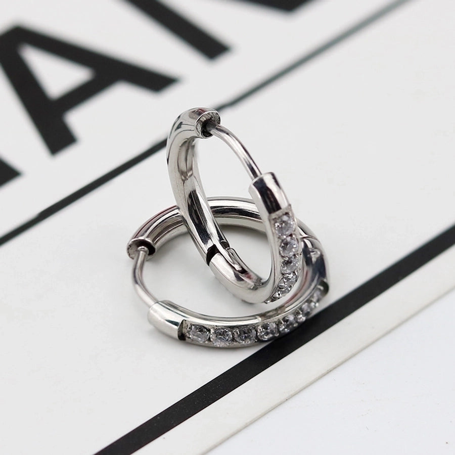 Circle of Sparkle Earrings – Simple Titanium Steel with Zircon Inlay-Bijou Crush