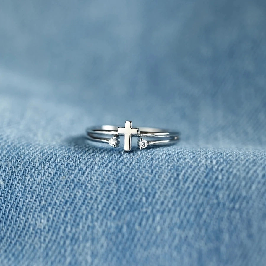 Cross It Off 925 Sterling Silver Geometric Open Ring-Bijou Crush