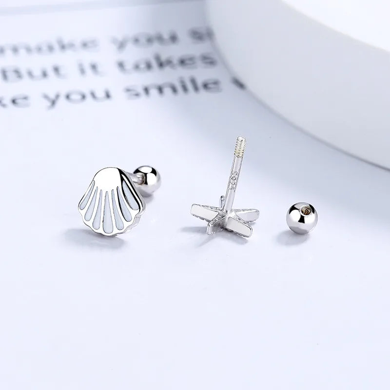 925 Sterling Silver Scallop Starfish Screw Back Stud Earrings-Bijou Crush
