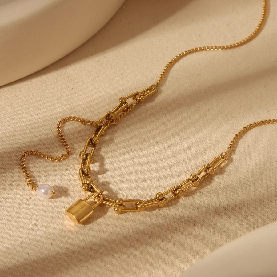 Elegant Luxe Vibes: Lock & Horseshoe Buckle Jewelry – 304 Stainless Steel with 18K Gold Plating-Bijou Crush