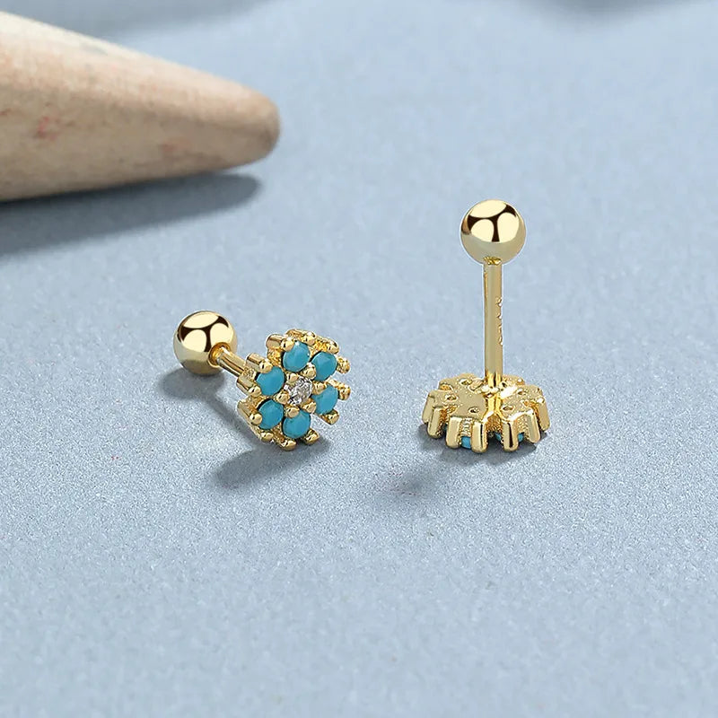 925 Sterling Silver Zircon Flower Screw Back Stud Earrings-Bijou Crush