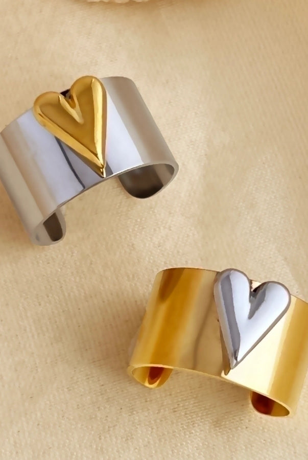 Classy Stainless Steel 18K Gold Plated Metallic Heart Shape Rings-Bijou Crush