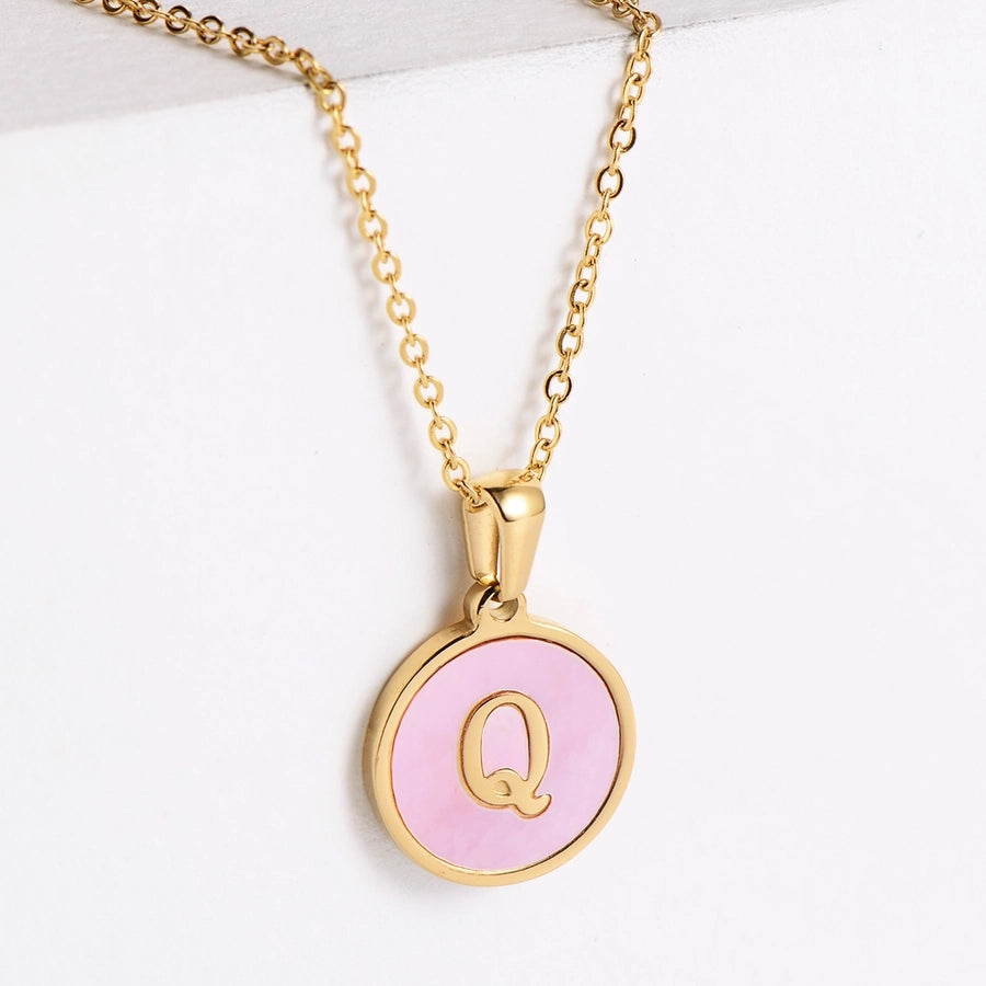 304 Stainless Steel 18K Gold Plated Fashion Plating Letter Shell Pendant Necklace-Bijou Crush