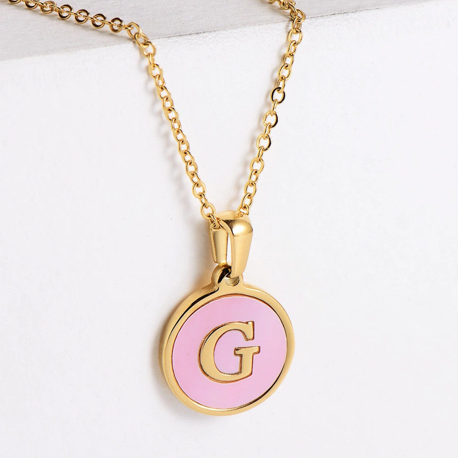 304 Stainless Steel 18K Gold Plated Fashion Plating Letter Shell Pendant Necklace-Bijou Crush