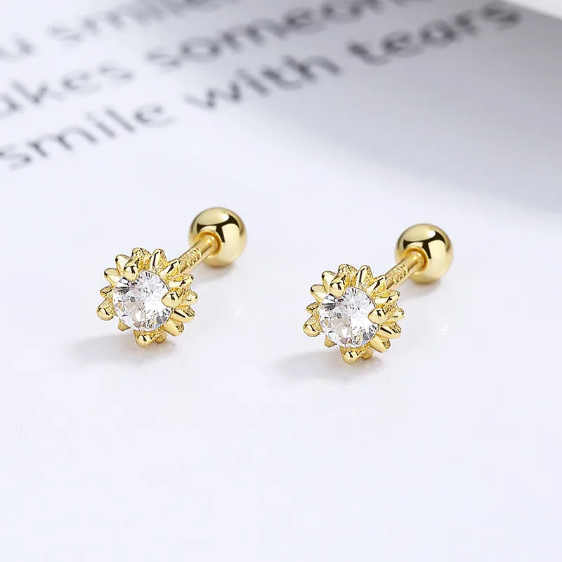925 Sterling Silver Zircon Sun Star Screw Back Stud Earrings-Bijou Crush