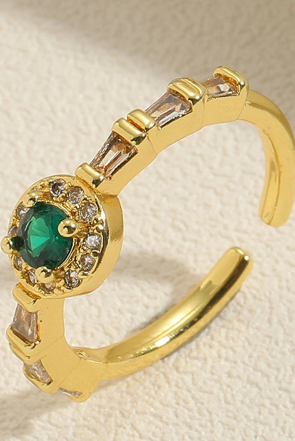 Vintage-Inspired Simple Round Copper-Plated Open Ring with Zircon Inlay and 14K Gold Plating-Bijou Crush