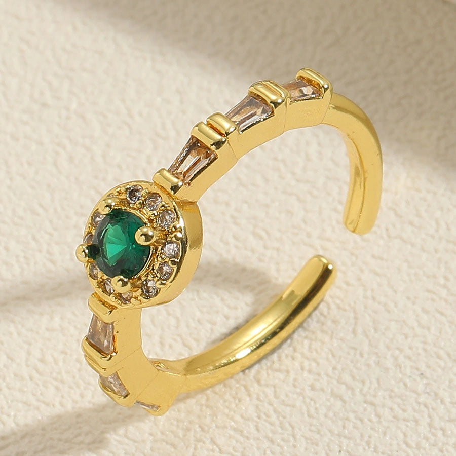 Vintage-Inspired Simple Round Copper-Plated Open Ring with Zircon Inlay and 14K Gold Plating-Bijou Crush