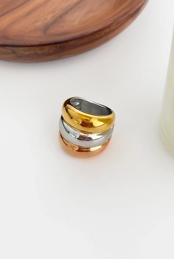 Nordic Style Exaggerated Color Block 316 Stainless Steel 18K Gold Plated Irregular Rings-Bijou Crush