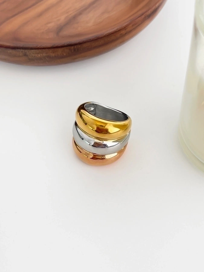 Nordic Style Exaggerated Color Block 316 Stainless Steel 18K Gold Plated Irregular Rings-Bijou Crush