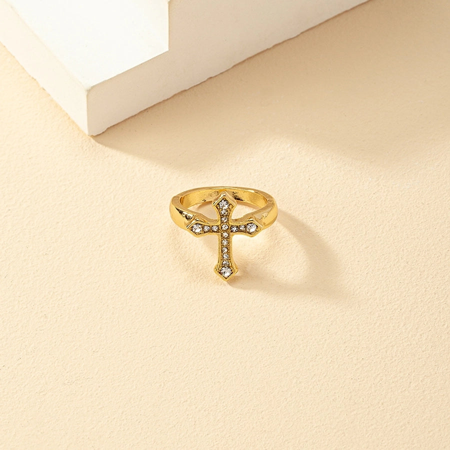 Chic Geometric Cross Ring with Rhinestone Inlay – Simple & Sparkly-Bijou Crush
