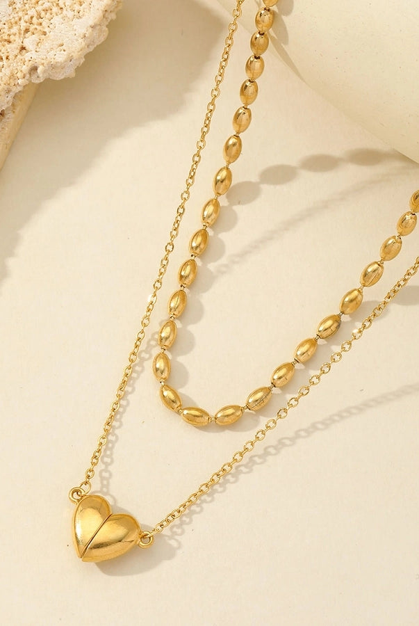 Heartfelt Love Romantic Heart-Shaped Double Layer Necklace – 18K Gold-Plated Stainless Steel-Bijou Crush