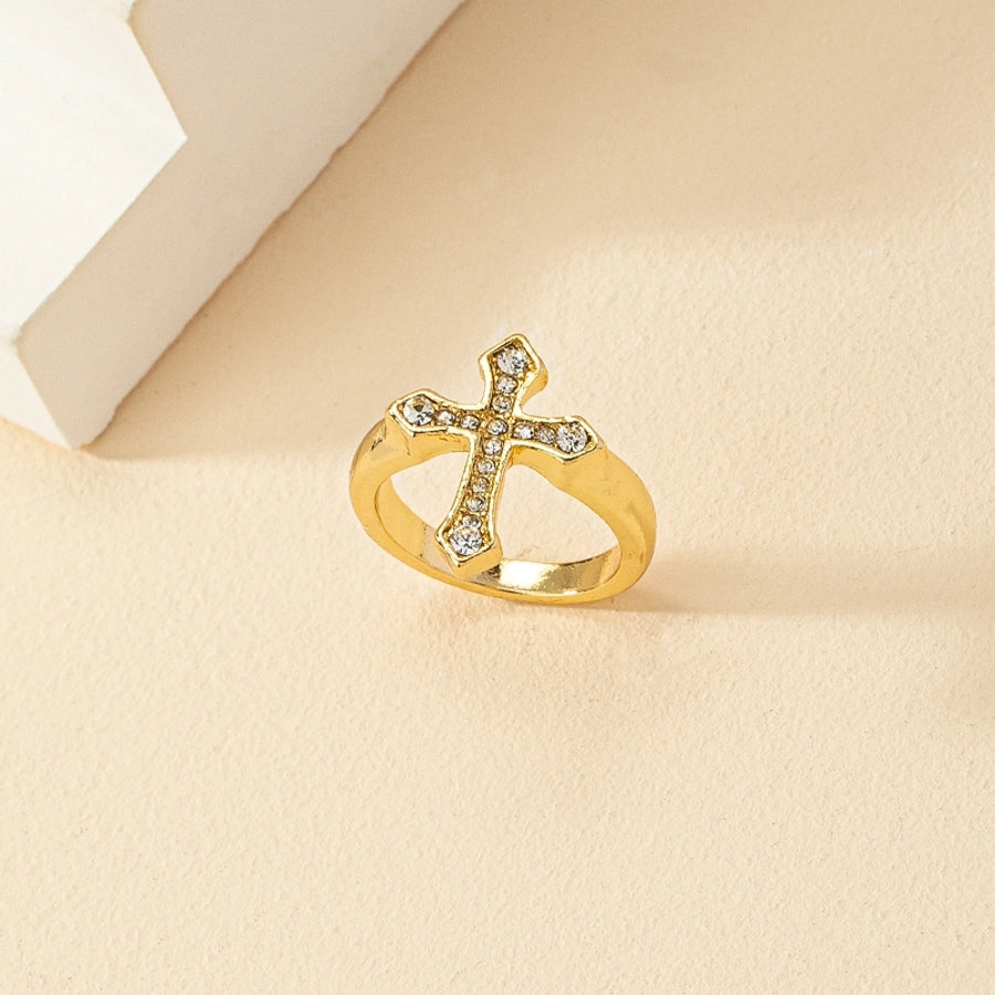 Chic Geometric Cross Ring with Rhinestone Inlay – Simple & Sparkly-Bijou Crush