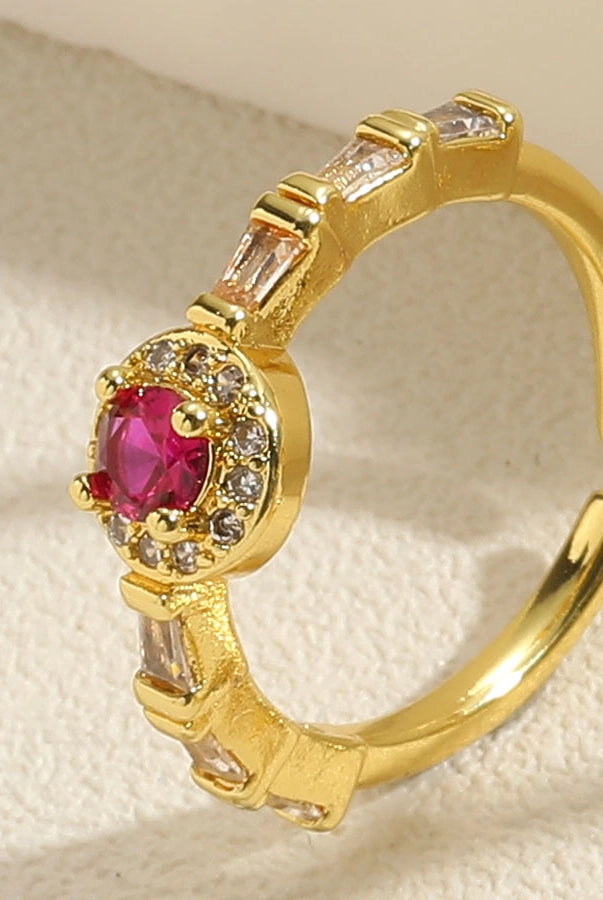 Vintage-Inspired Simple Round Copper-Plated Open Ring with Zircon Inlay and 14K Gold Plating-Bijou Crush