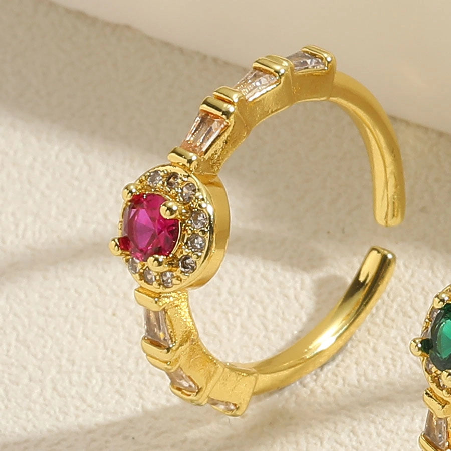 Vintage-Inspired Simple Round Copper-Plated Open Ring with Zircon Inlay and 14K Gold Plating-Bijou Crush