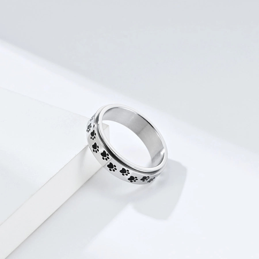 Trendy Paw Print Ring – Sleek Titanium & Stainless Steel Design-Bijou Crush
