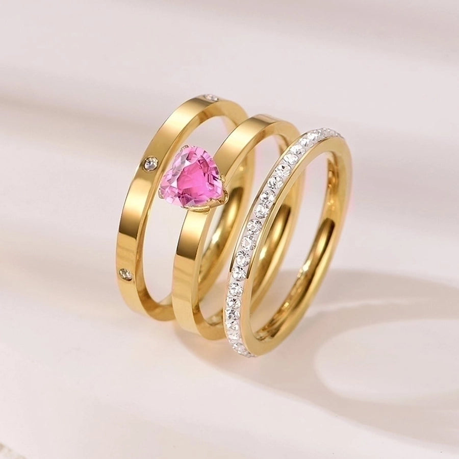 Elegant Heart Shape 304 Stainless Steel Zircon Gold Plated Inlay Rings-Bijou Crush