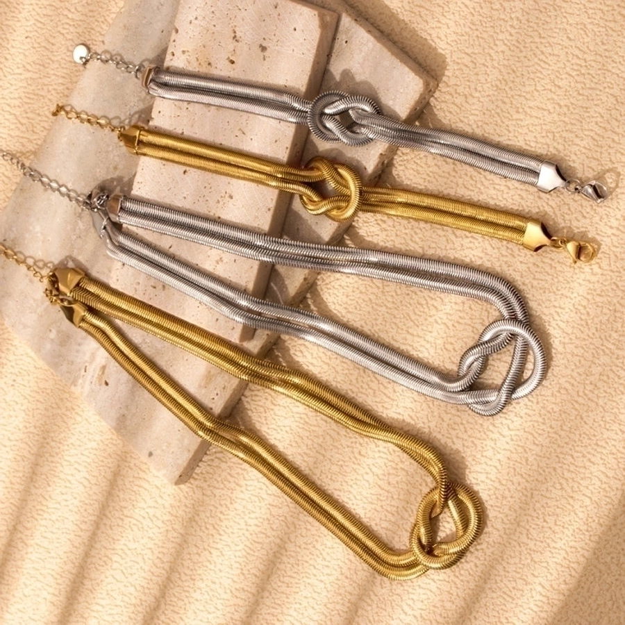 Minimalist Knot Bracelet & Necklace Set - 18K Gold-Plated Stainless Steel-Bijou Crush