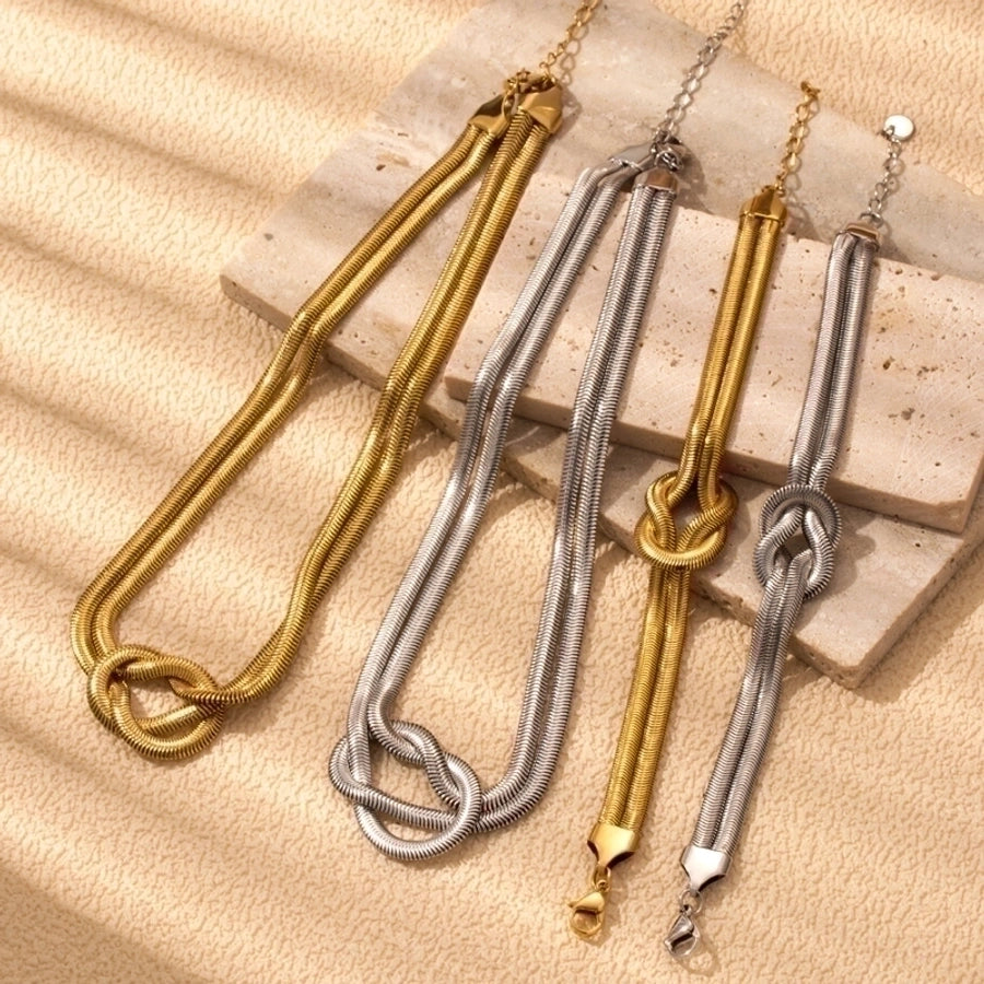 Minimalist Knot Bracelet & Necklace Set - 18K Gold-Plated Stainless Steel-Bijou Crush