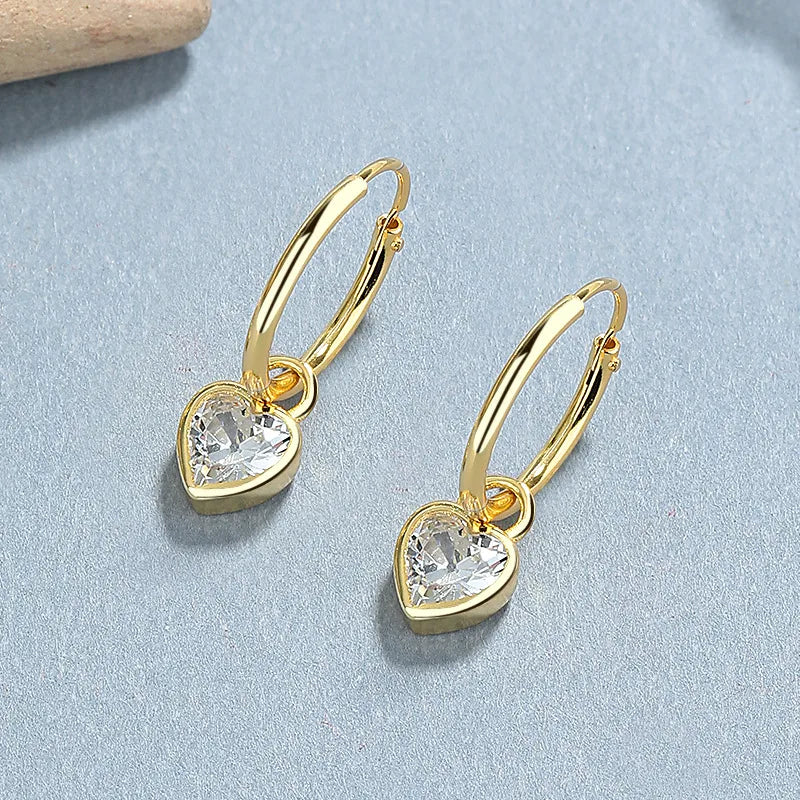 925 Sterling Silver Zircon Heart Shape Drop Earrings-Bijou Crush
