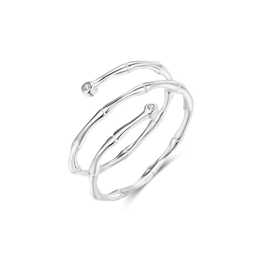 925 Sterling Silver Bamboo Lines Zircon Open Ring-Bijou Crush