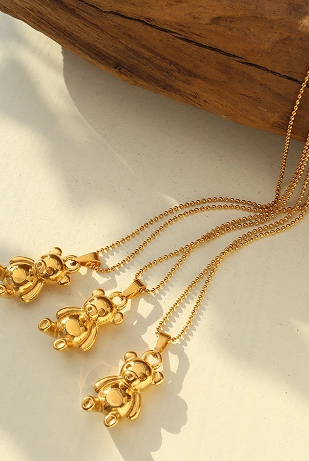 French Style 304 Stainless Steel 18K Gold Plated Plating Teddy Bear Necklace-Bijou Crush