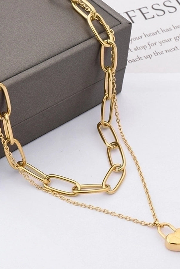 304 Stainless Steel 18K Gold Plated Hip-Hop Inlaid Gold Heart Necklace-Bijou Crush