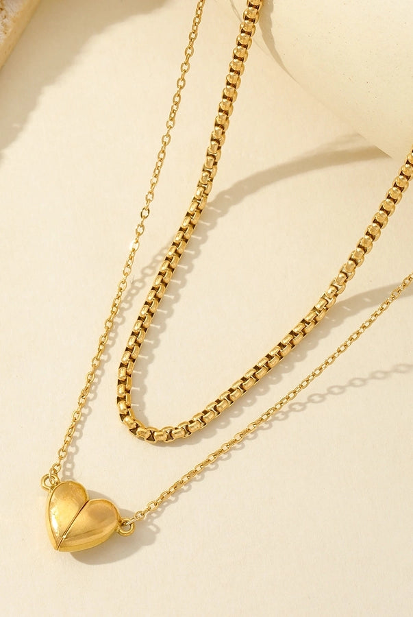 Heartfelt Love Romantic Heart-Shaped Double Layer Necklace – 18K Gold-Plated Stainless Steel-Bijou Crush