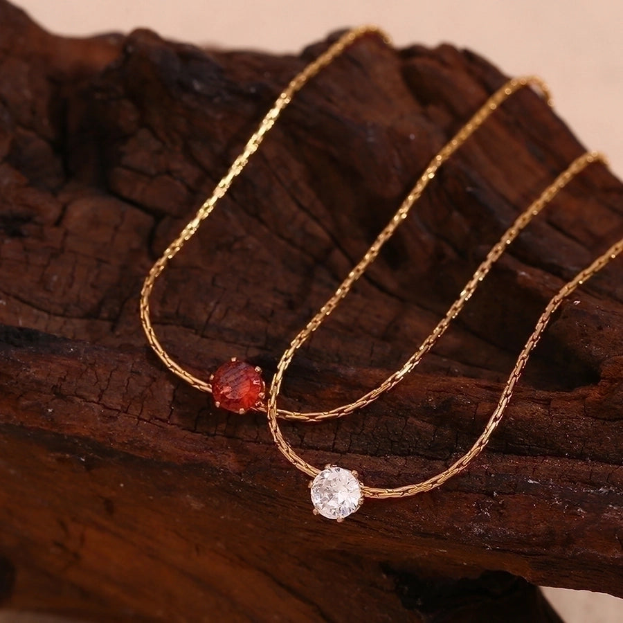 Classic Round Zircon Necklace in 18K Gold-Plated 304 Stainless Steel-Bijou Crush