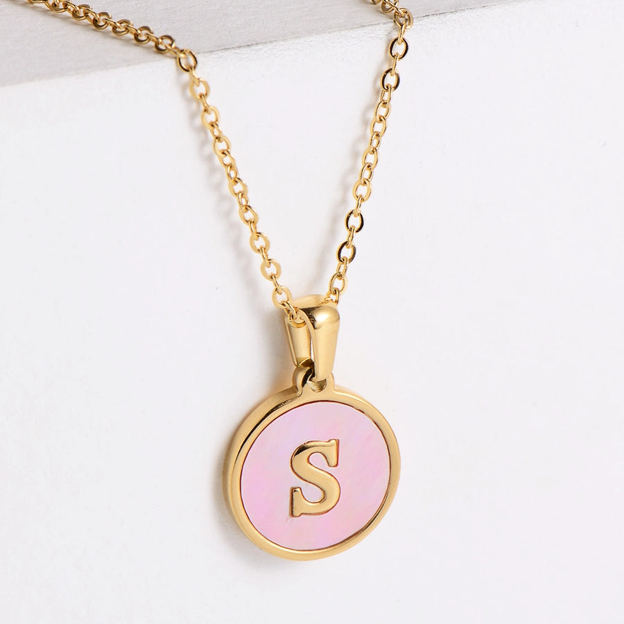 304 Stainless Steel 18K Gold Plated Fashion Plating Letter Shell Pendant Necklace-Bijou Crush
