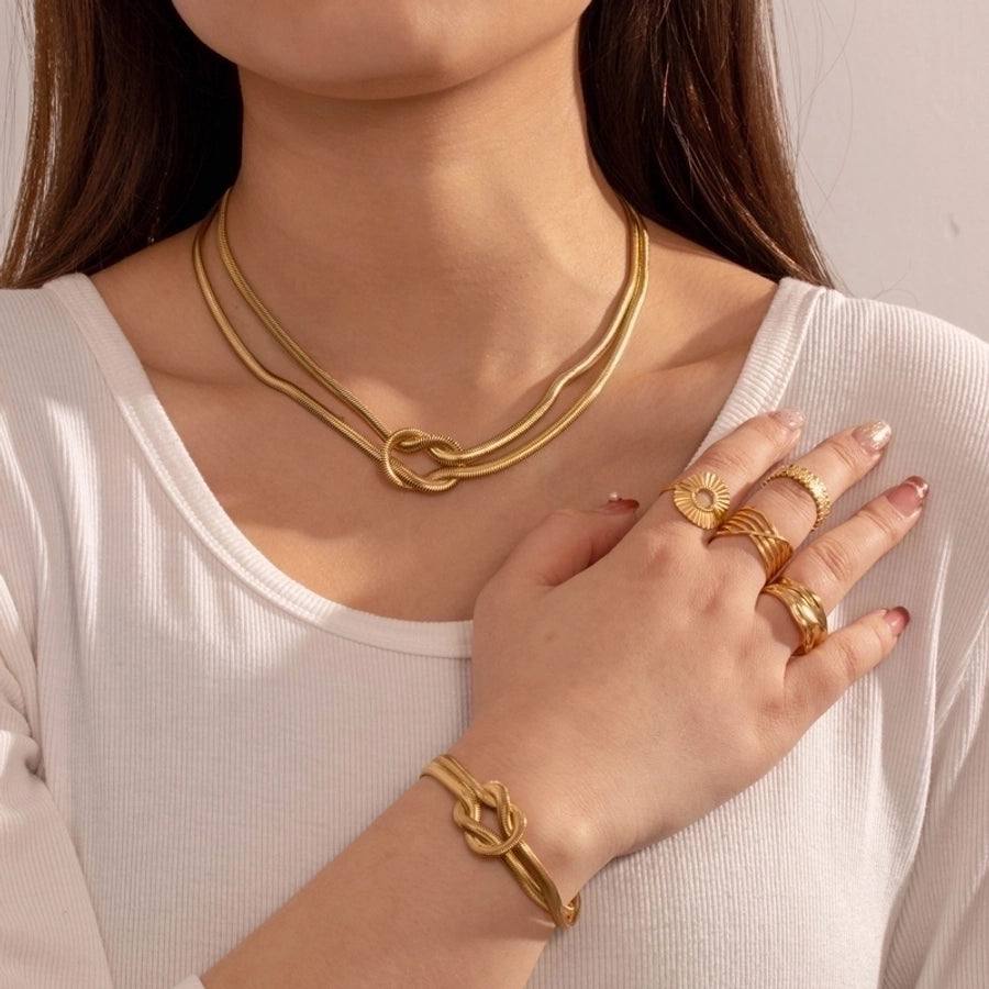 Minimalist Knot Bracelet & Necklace Set - 18K Gold-Plated Stainless Steel-Bijou Crush