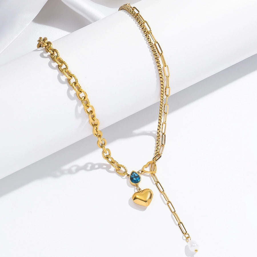 Elegant Luxurious Water Droplets 304 Stainless Steel Zircon 18K Gold Plated Inlay Pendant Necklace-Bijou Crush