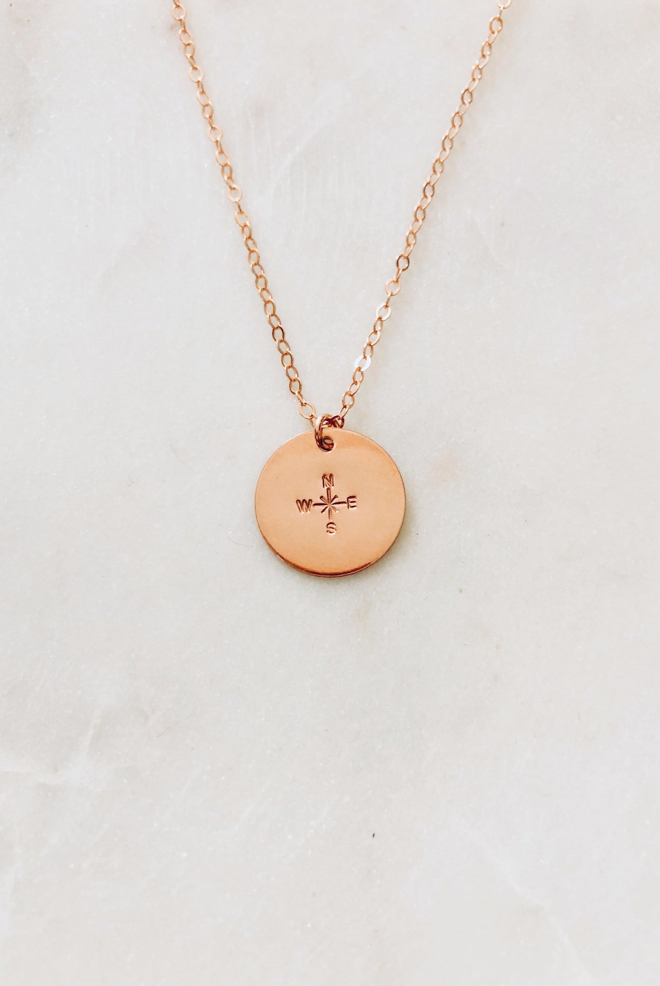 Hand Stamped Rose Gold Compass Necklace-Bijou Crush