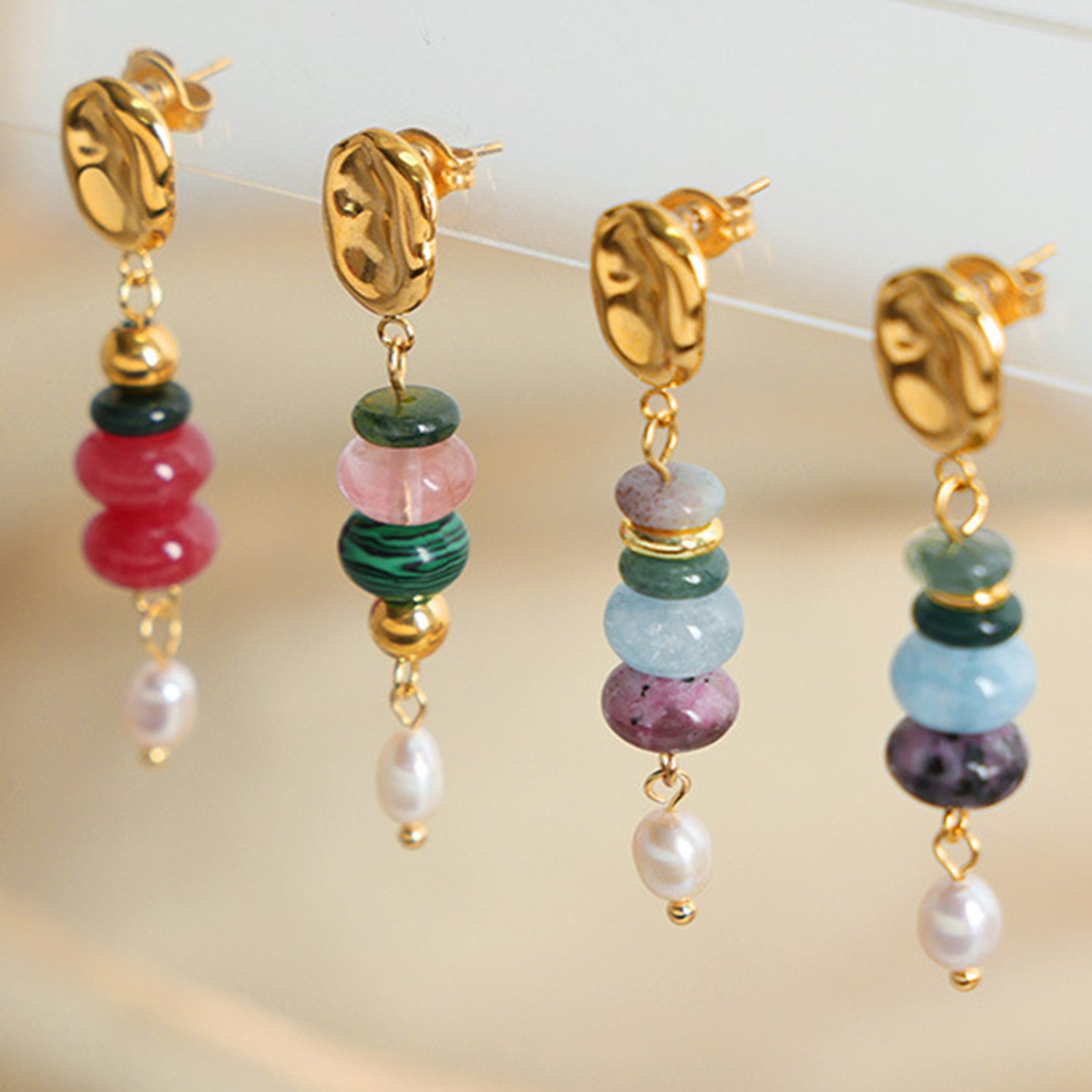 Natural Stone Freshwater Pearl Dangle Earrings-Bijou Crush
