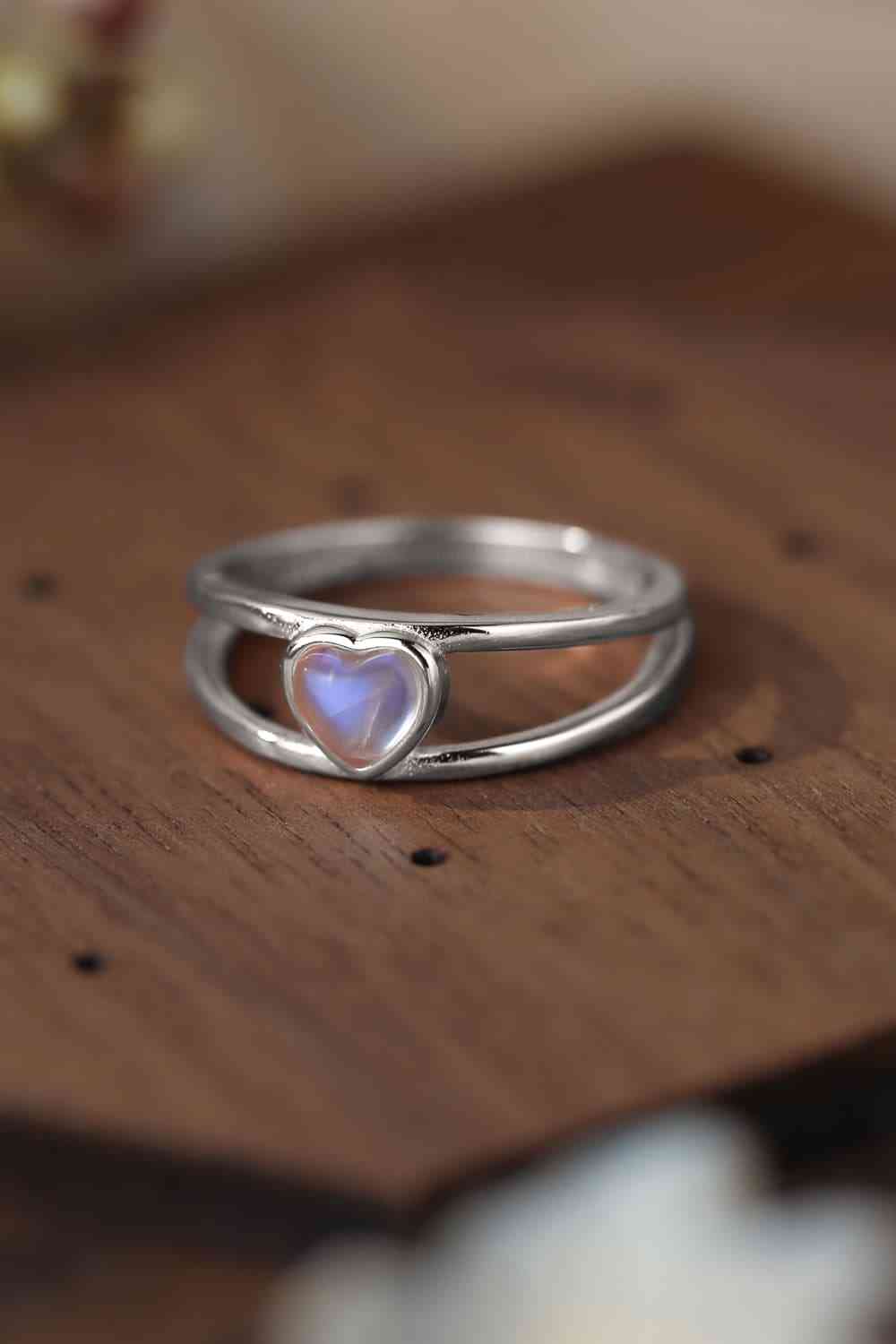 Moonstone Heart 925 Sterling Silver Ring-Bijou Crush