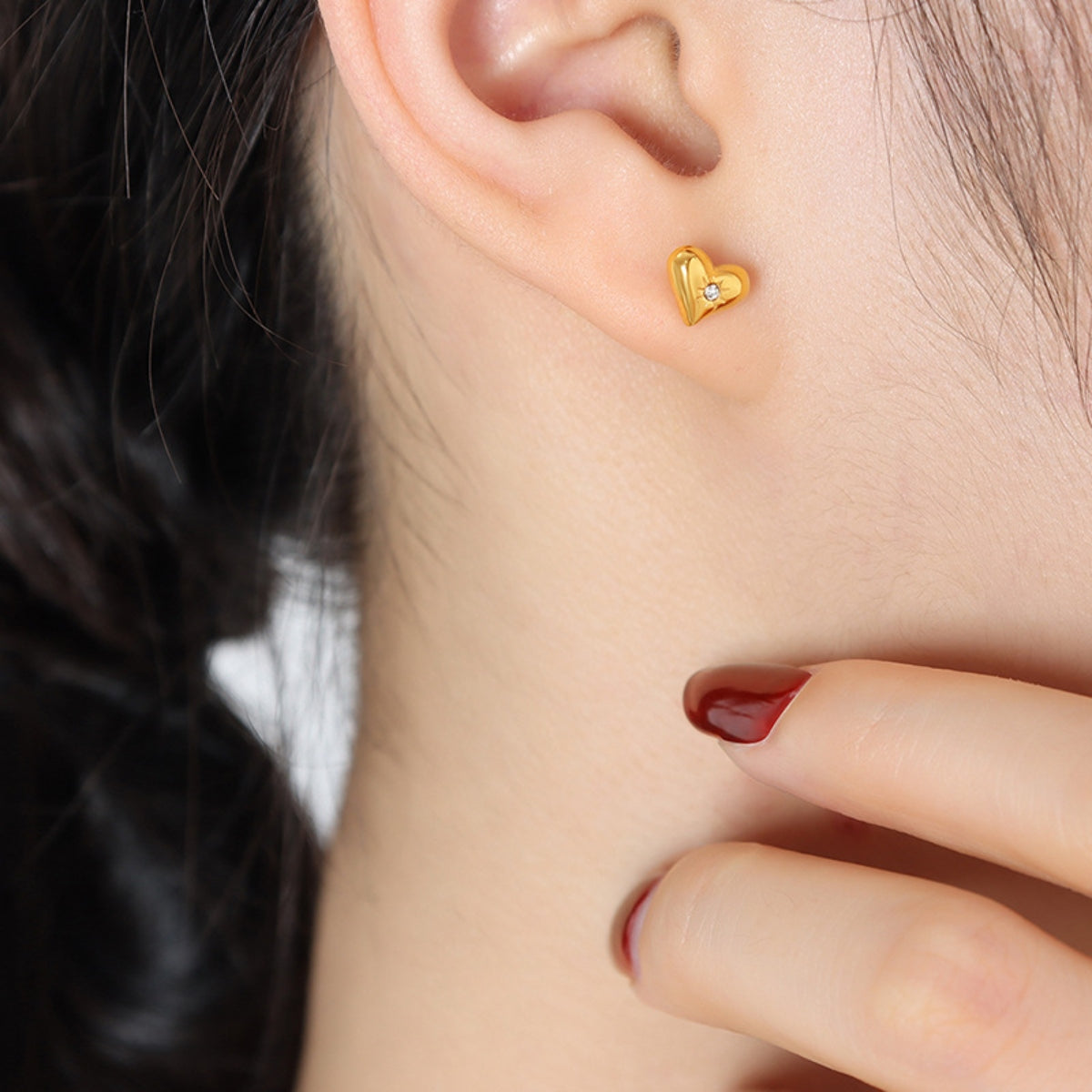 Titanium Steel Zircon Heart Stud Earrings-Bijou Crush