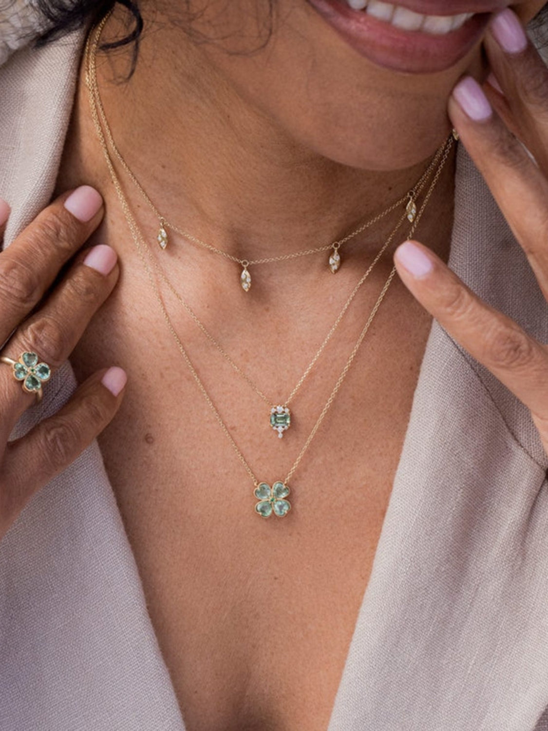 Stainless Steel Zircon Lucky Clover Pendant Necklace-Bijou Crush
