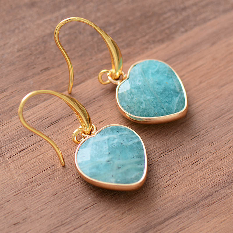 Natural Stone Heart Drop Earrings-Bijou Crush