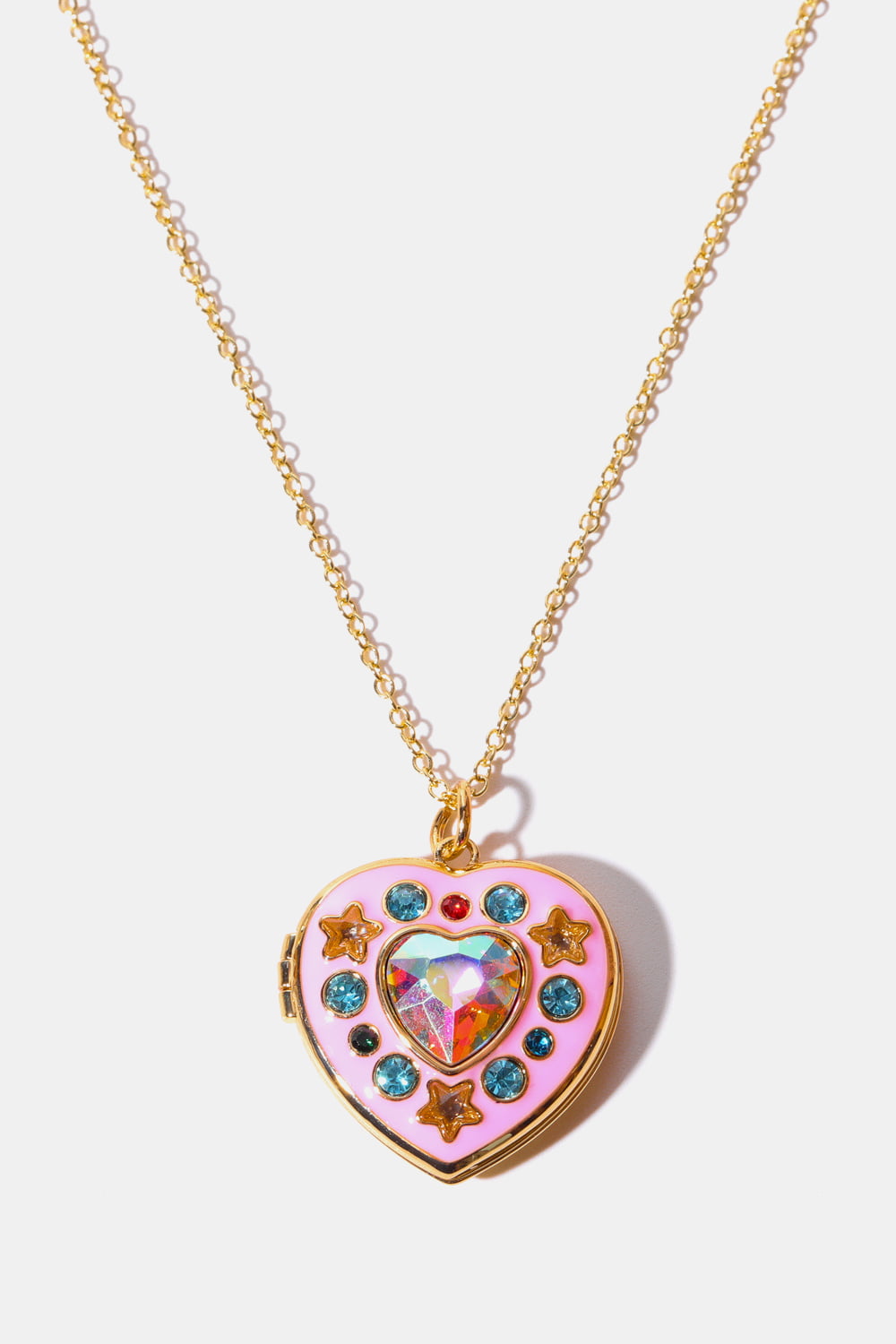Rhinestone Decor Heart Box Pendant Necklace-Bijou Crush