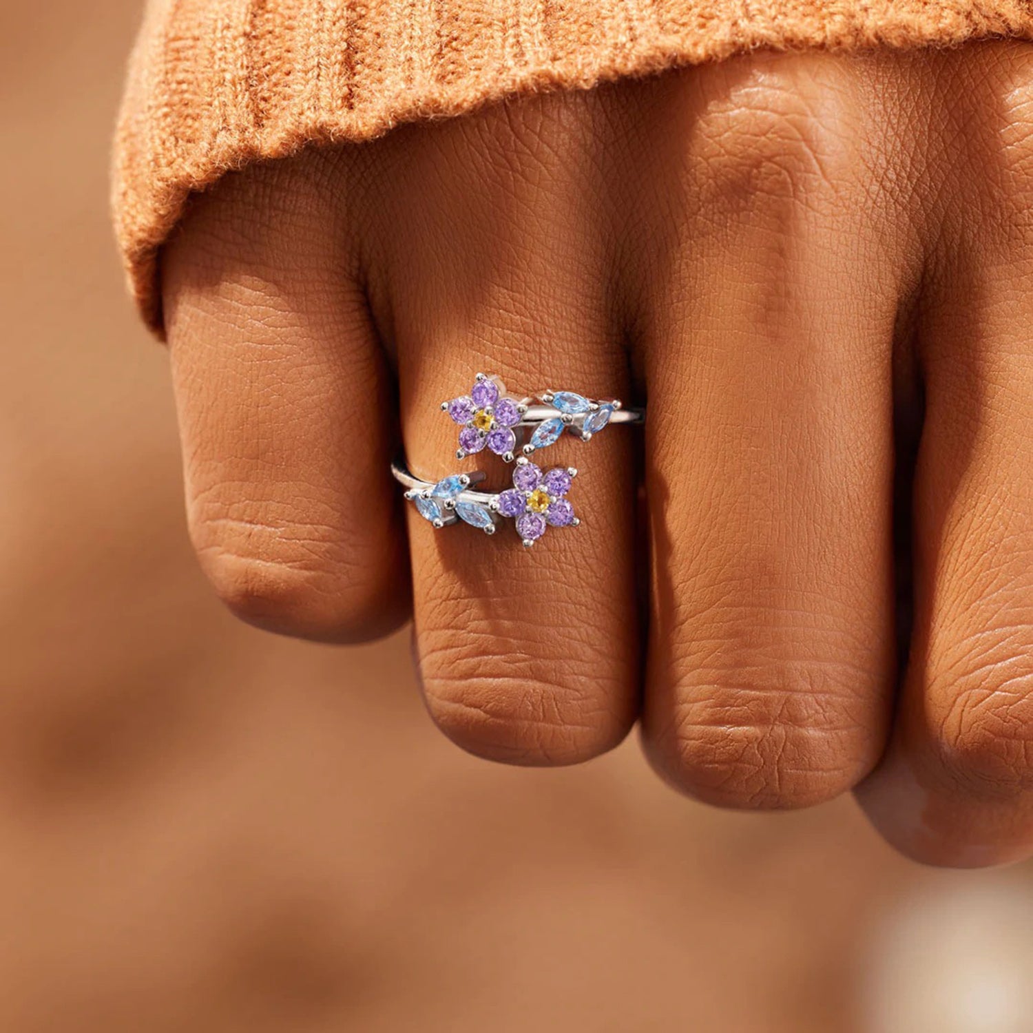 Flower Shape Inlaid Zircon 925 Sterling Silver Ring-Bijou Crush