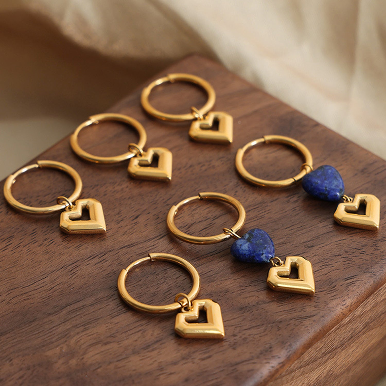 Heart Shape Lapis Lazuli Dangle Earrings-Bijou Crush