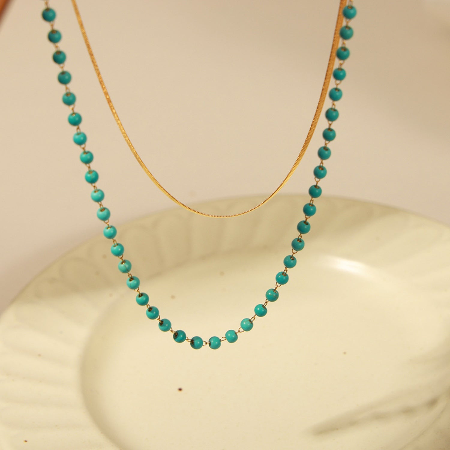 Turquoise Titanium Steel Double-Layered Necklace-Bijou Crush