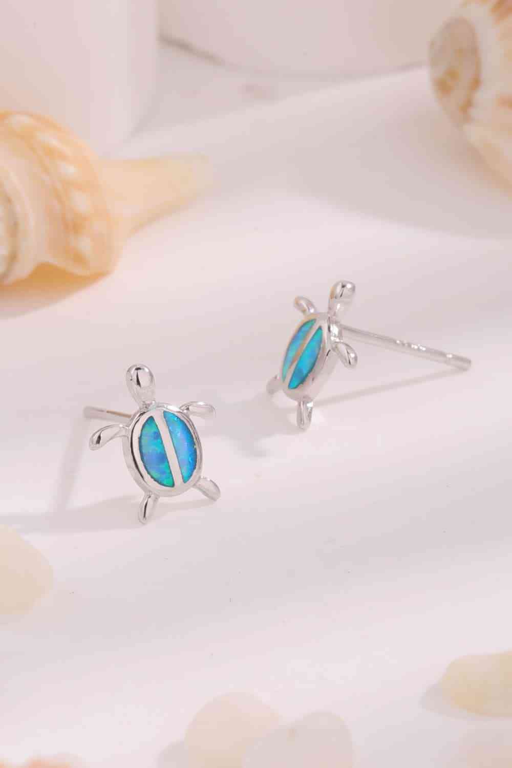 Opal Turtle 925 Sterling Silver Stud Earrings-Bijou Crush