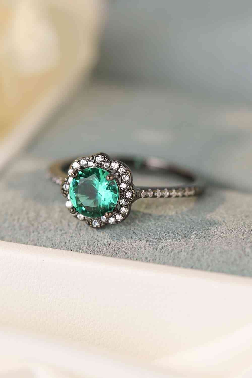 Paraiba Blue Zircon Flower Shape Ring-Bijou Crush