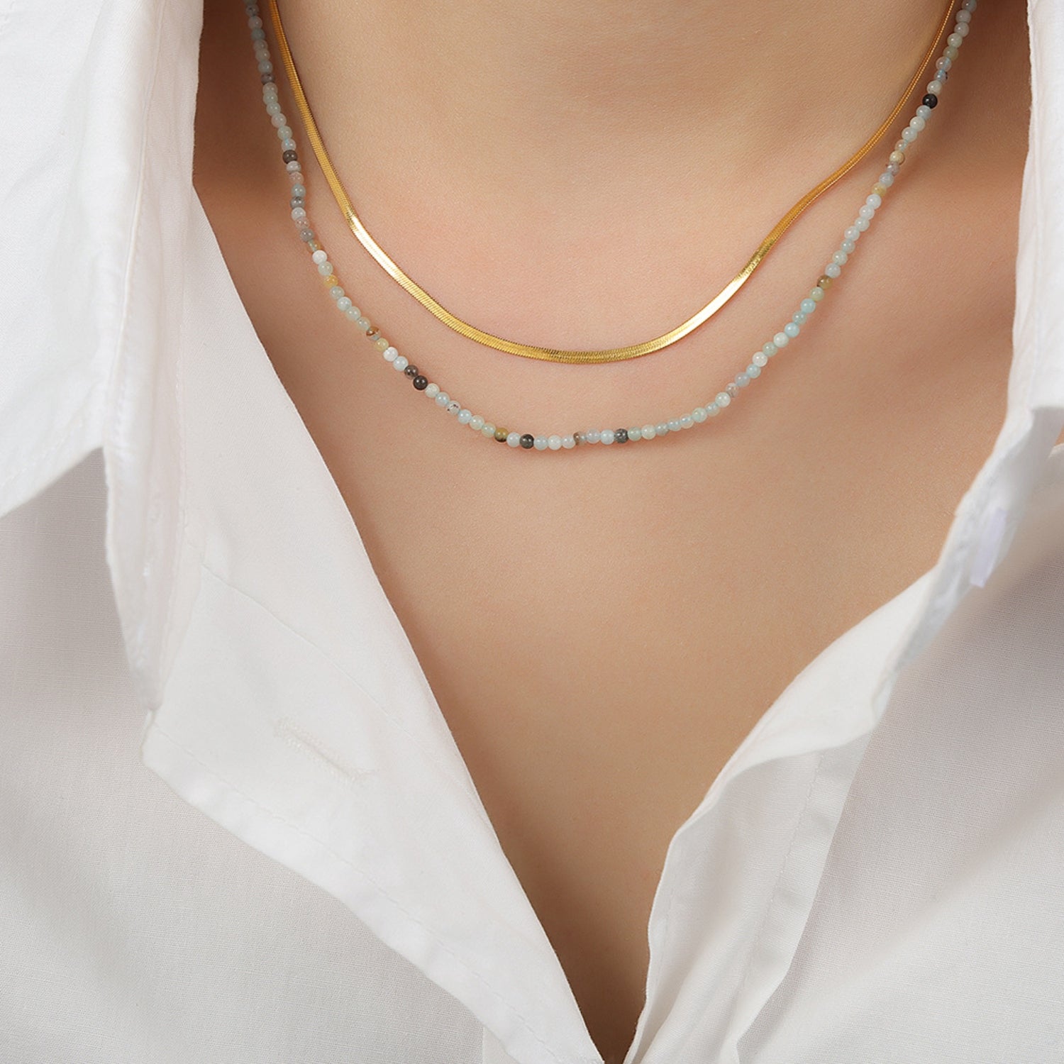 Beaded Titanium Steel Double-Layered Necklace-Bijou Crush