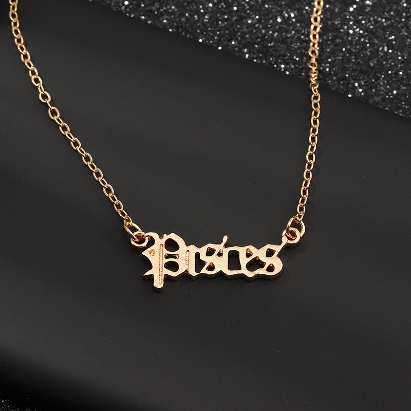 Fashion Letter Alloy Zodiac Sign Pendant Necklaces-Bijou Crush